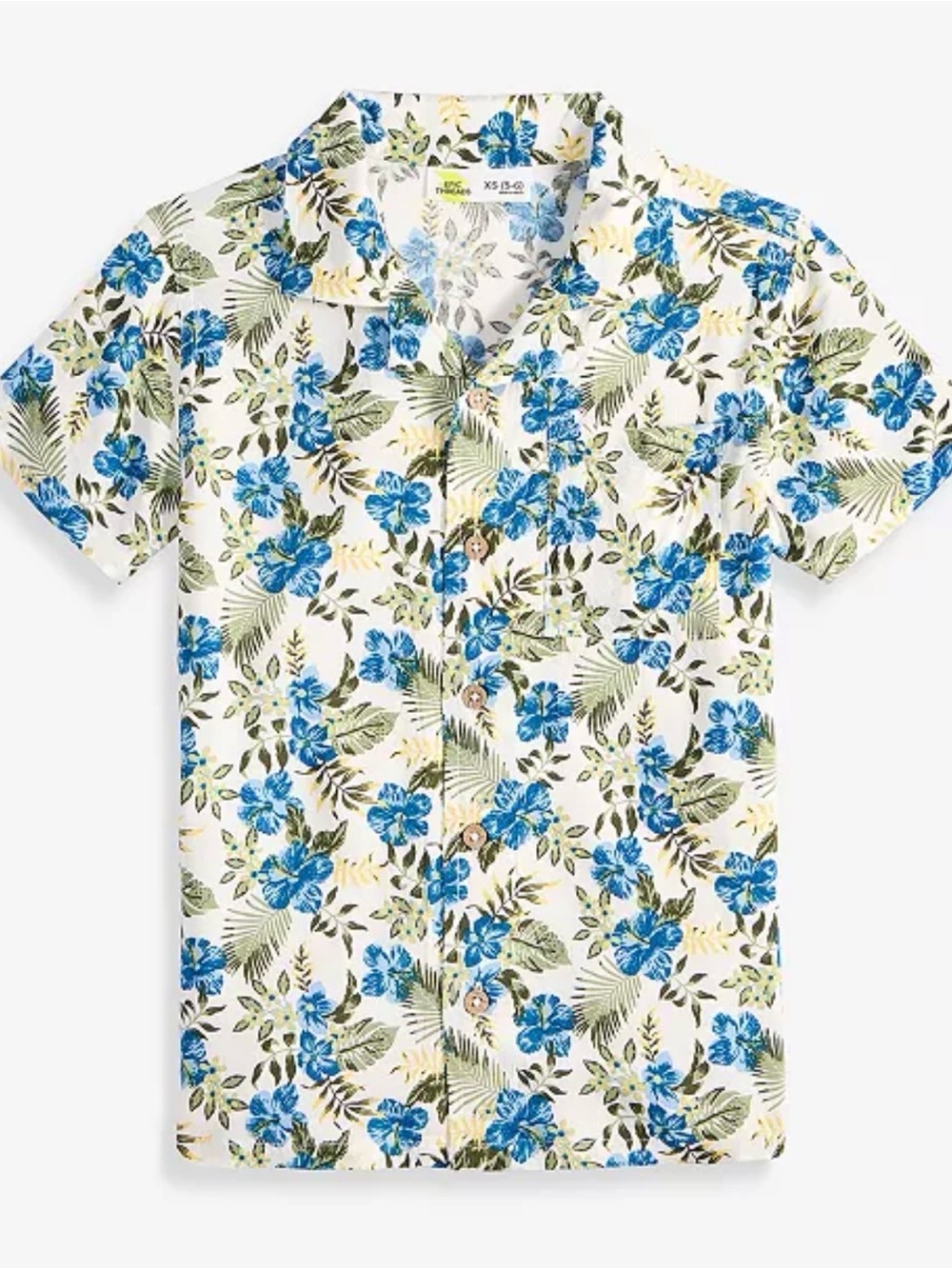 Epic Threads White Button-Up Shirt with Blue Floral Print